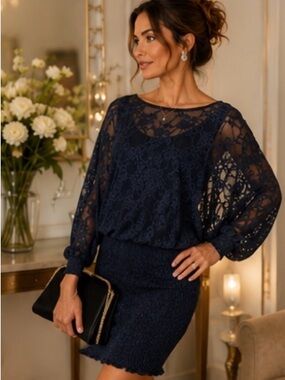 Sara Mique Black Lace Batwing Cocktail Dress